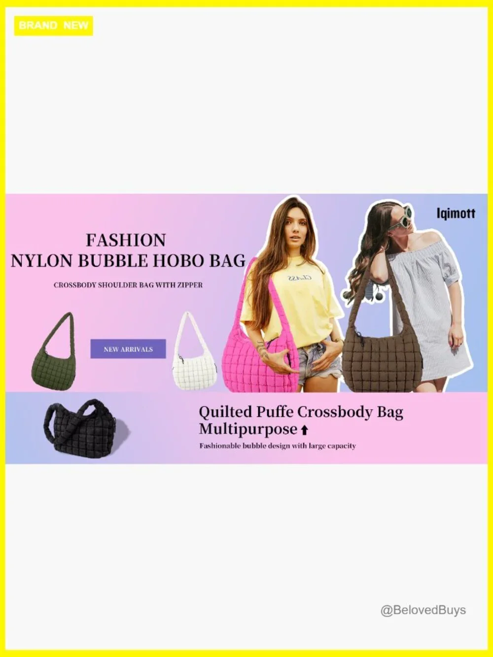 Quilted Puffer Tote Bag Crossbody Shoulder Hobo Nylon Travel Carryall